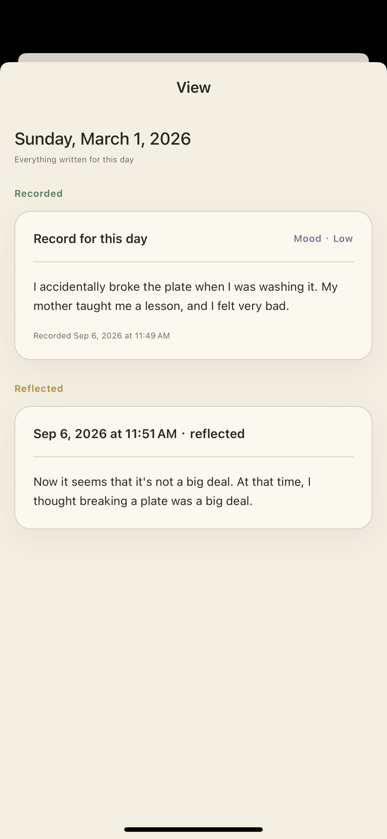 Then & Now record and reflection shown inside the app